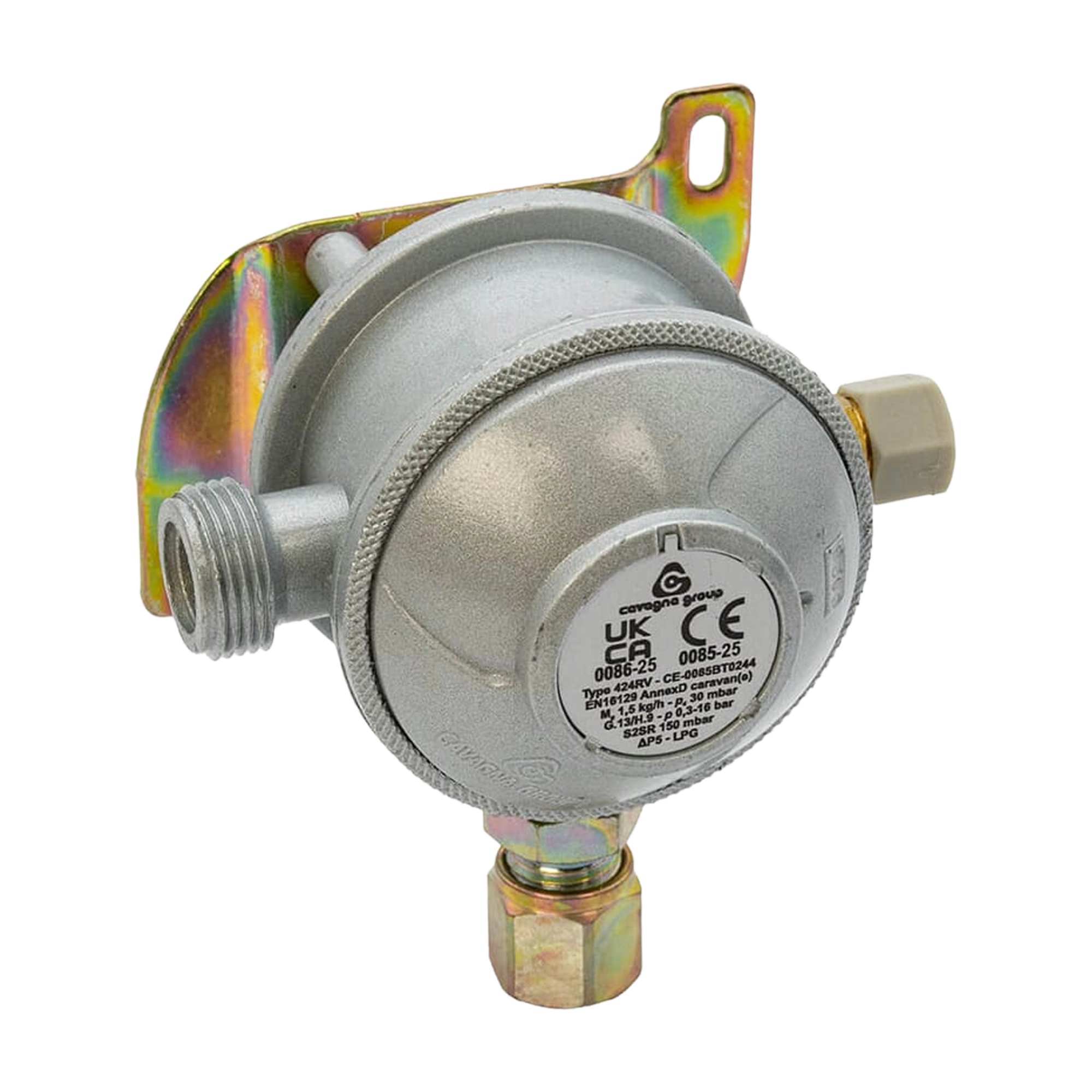 Cavagna Bulkhead Gas Regulator 30mbar with 90° 8mm Outlet