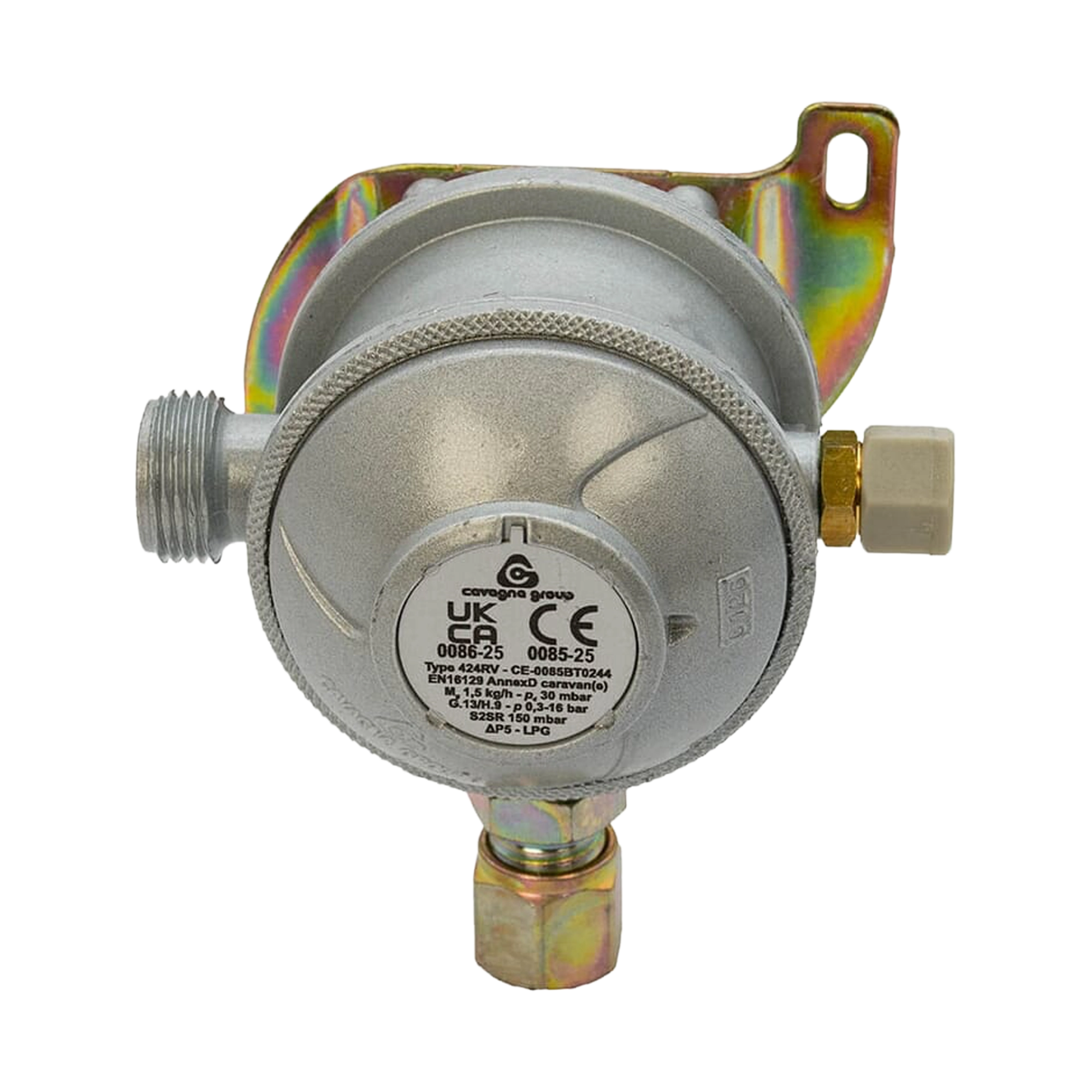 Cavagna Bulkhead Gas Regulator 30mbar with 90° 8mm Outlet