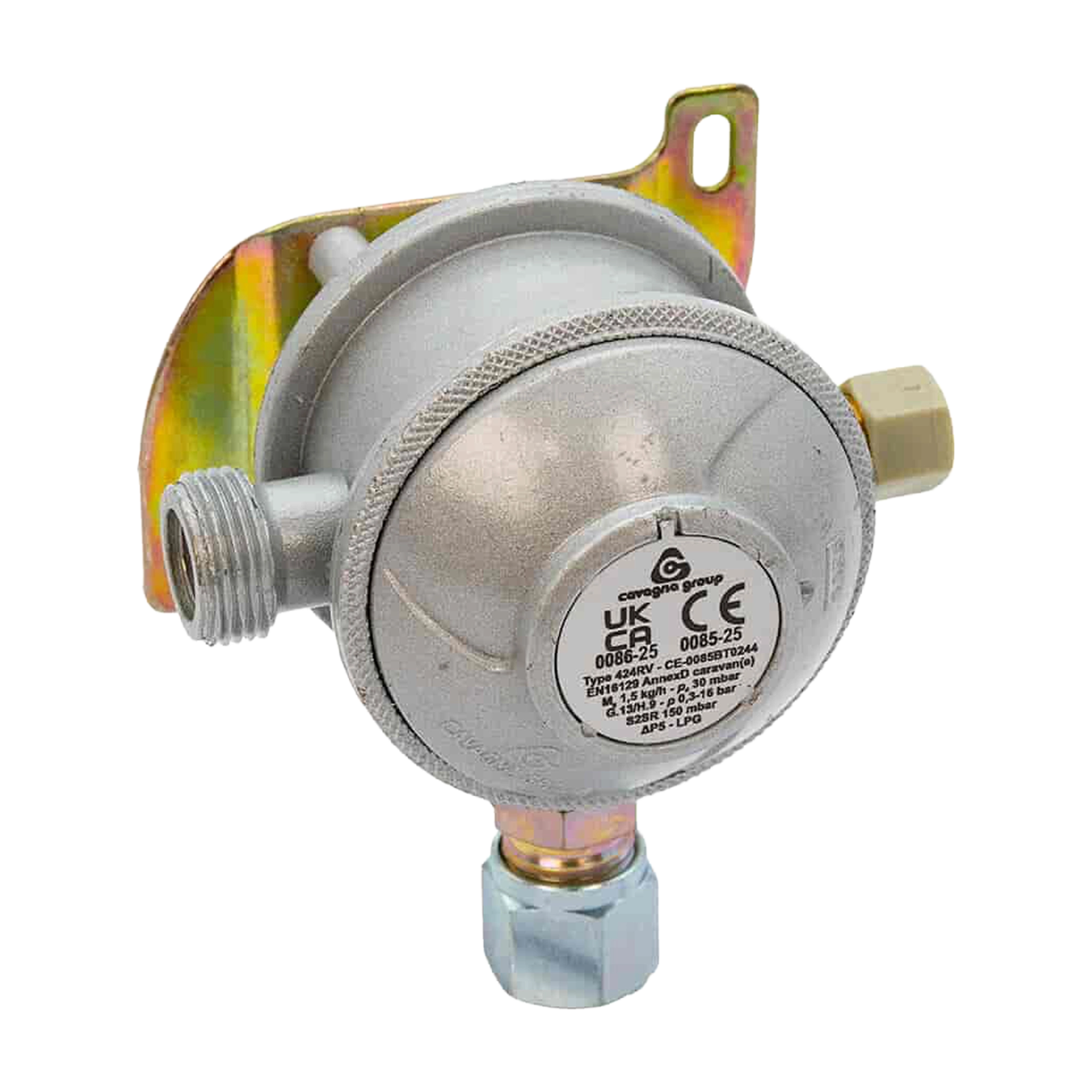 Cavagna Bulkhead Gas Regulator 30mbar with 90° 10mm Outlet