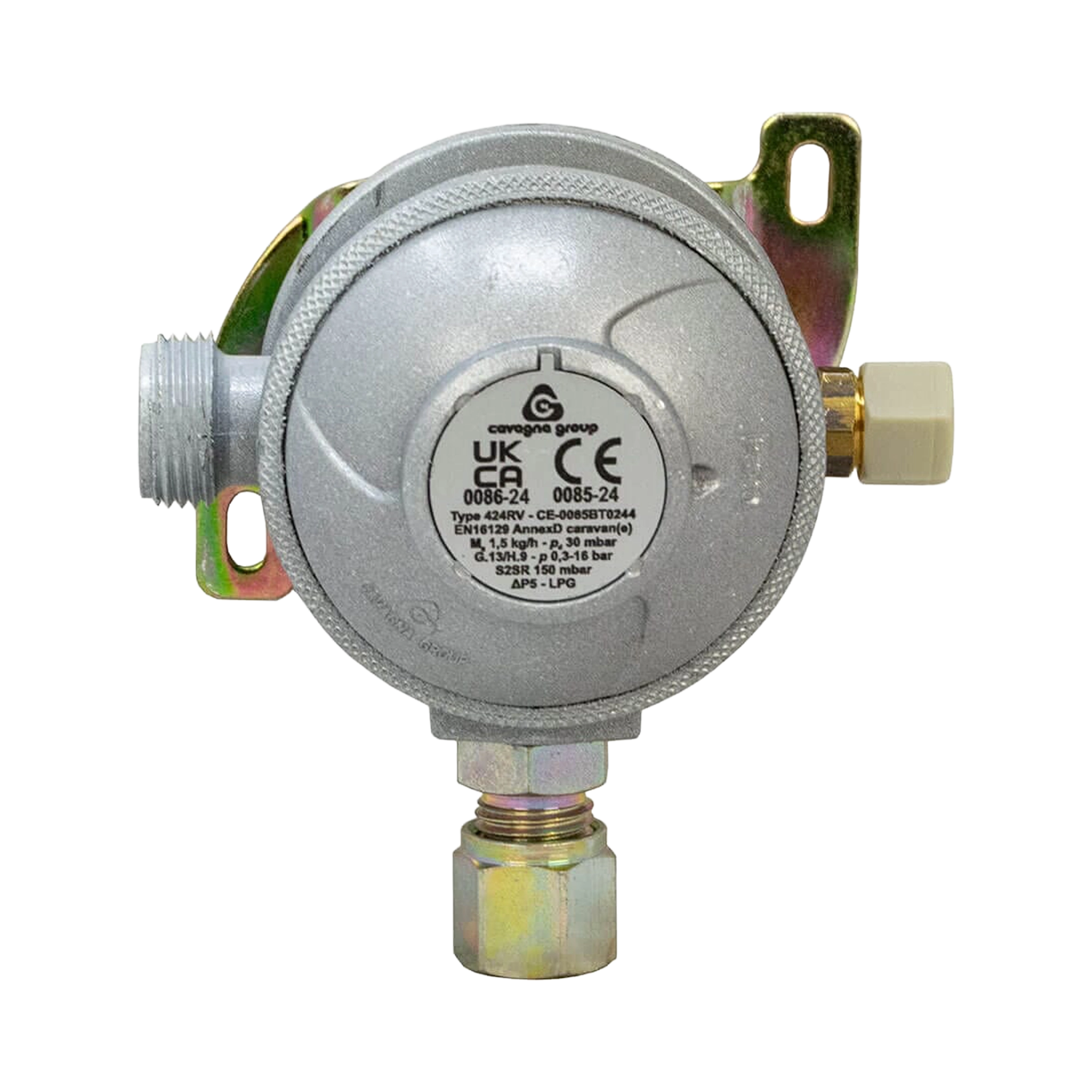 Cavagna Bulkhead Gas Regulator 30mbar with 90° 10mm Outlet