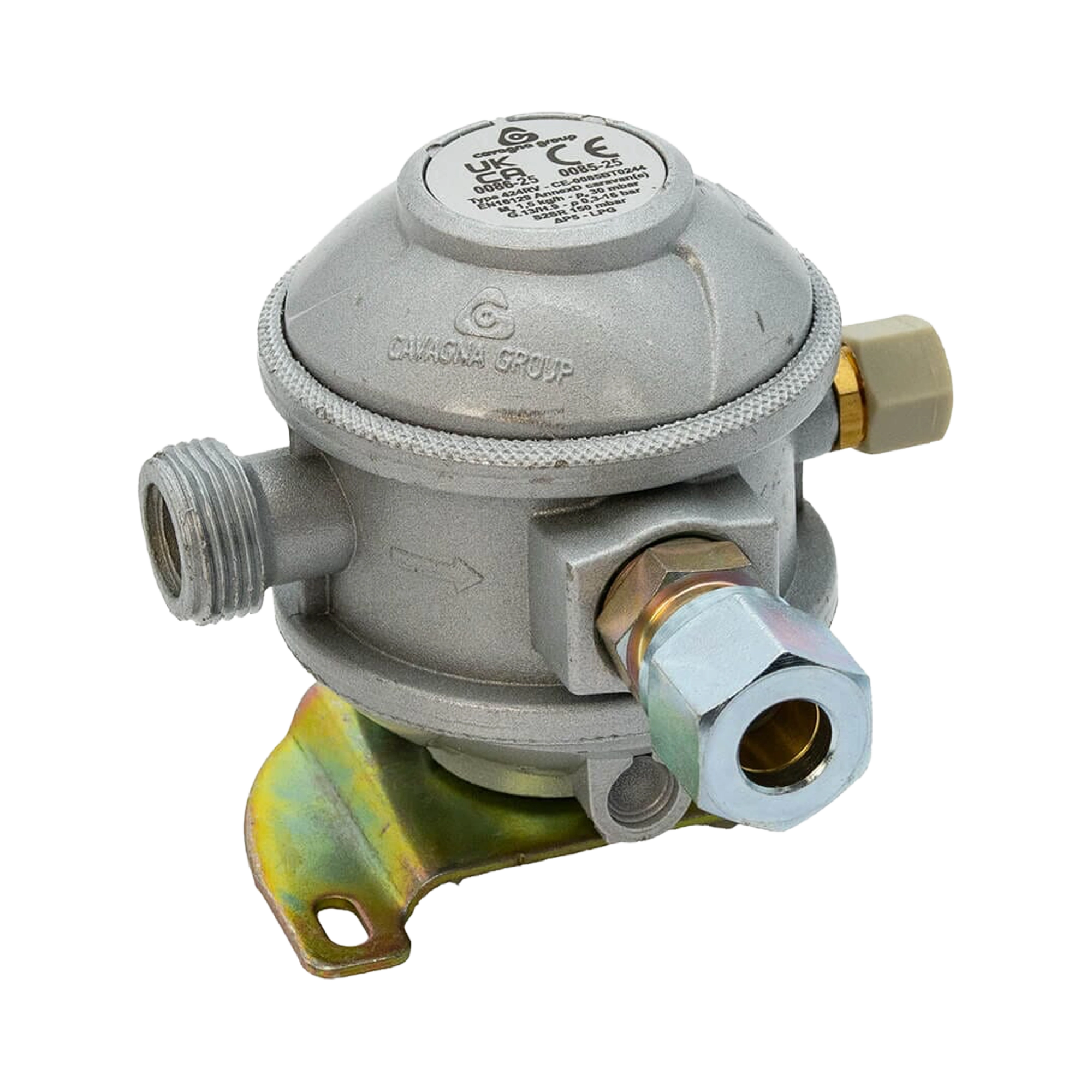 Cavagna Bulkhead Gas Regulator 30mbar with 90° 10mm Outlet