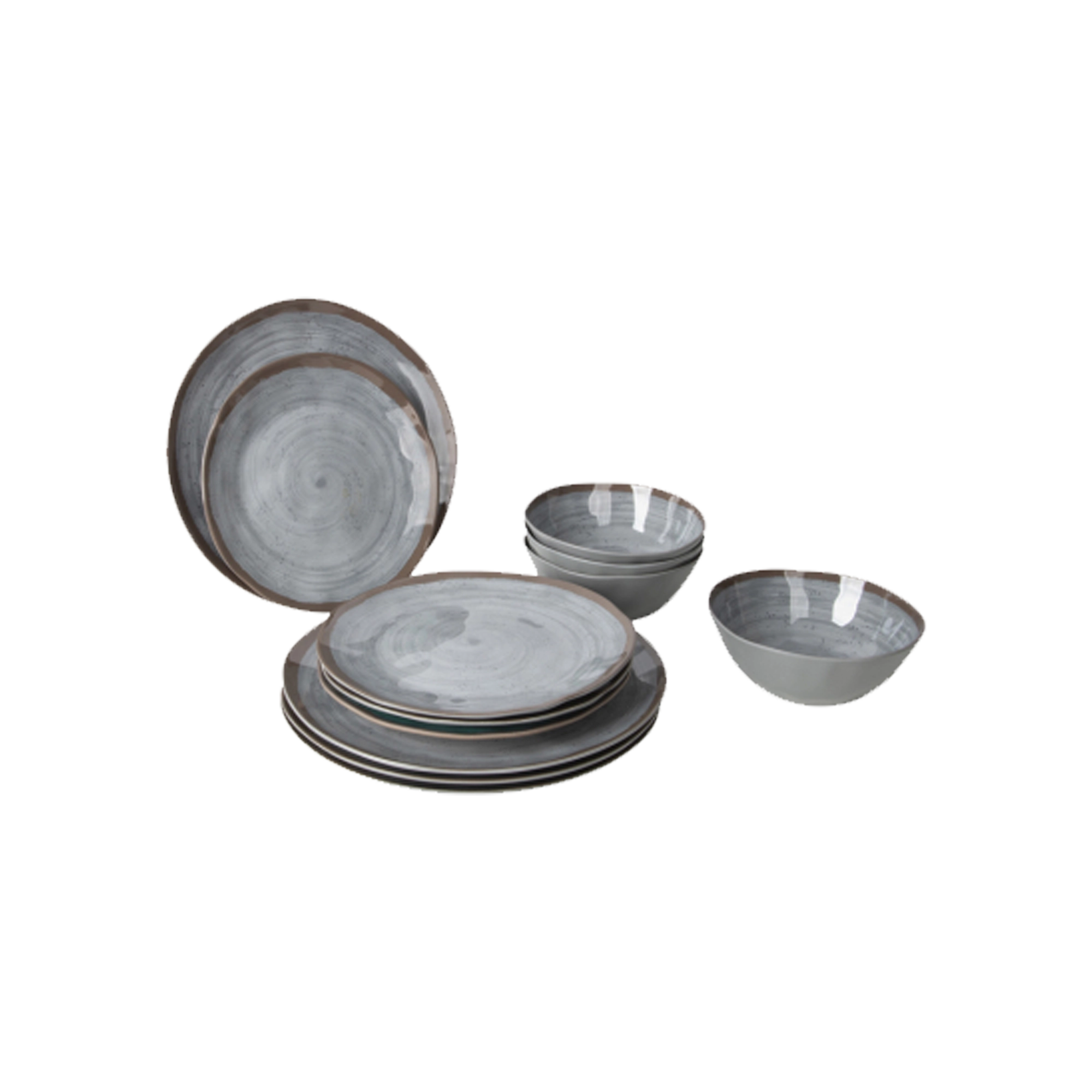 Bo-Camp Halo 12 Pcs Melamine Tableware Set, Grey