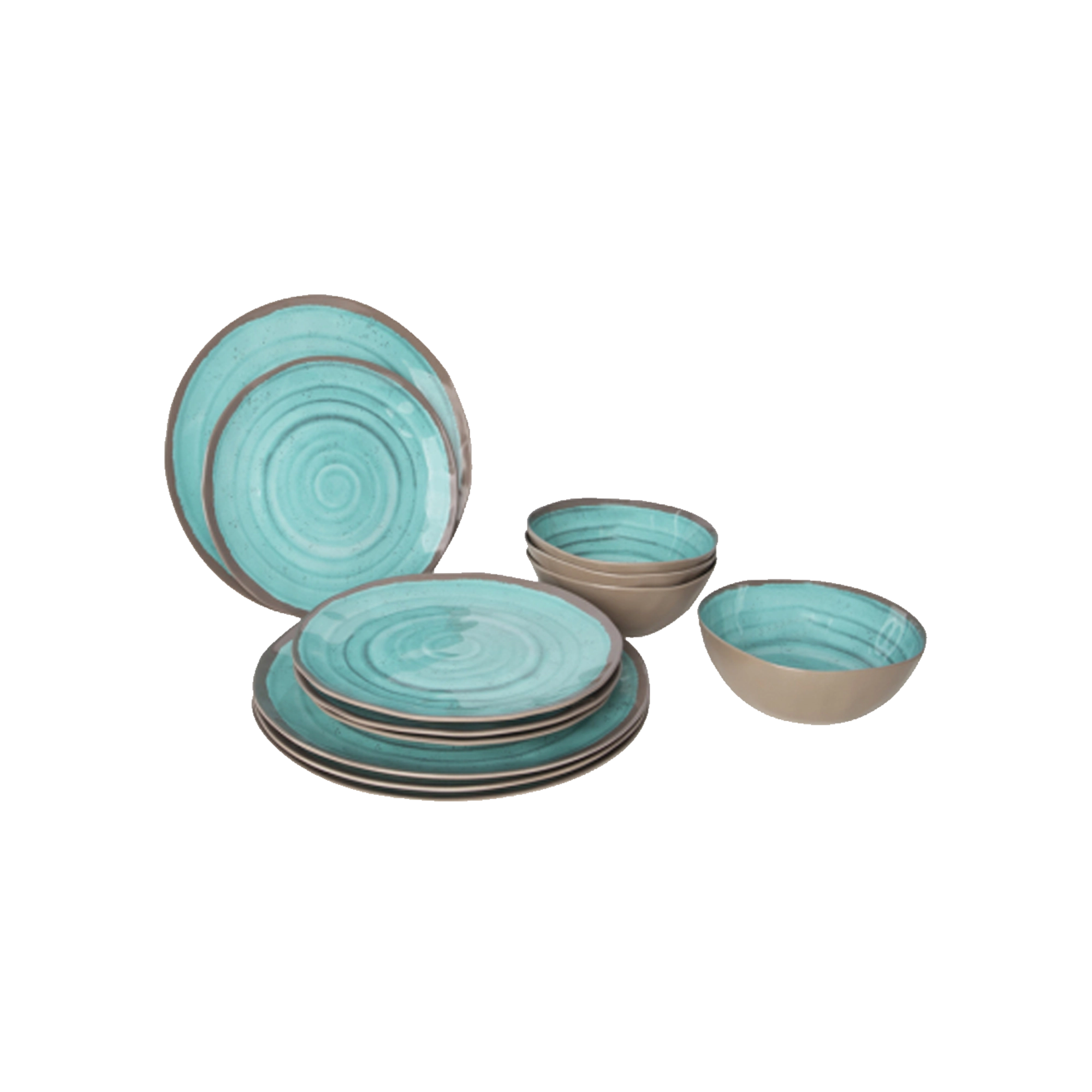 Bo-Camp Halo 12 Pcs Melamine Tableware Set, Aqua