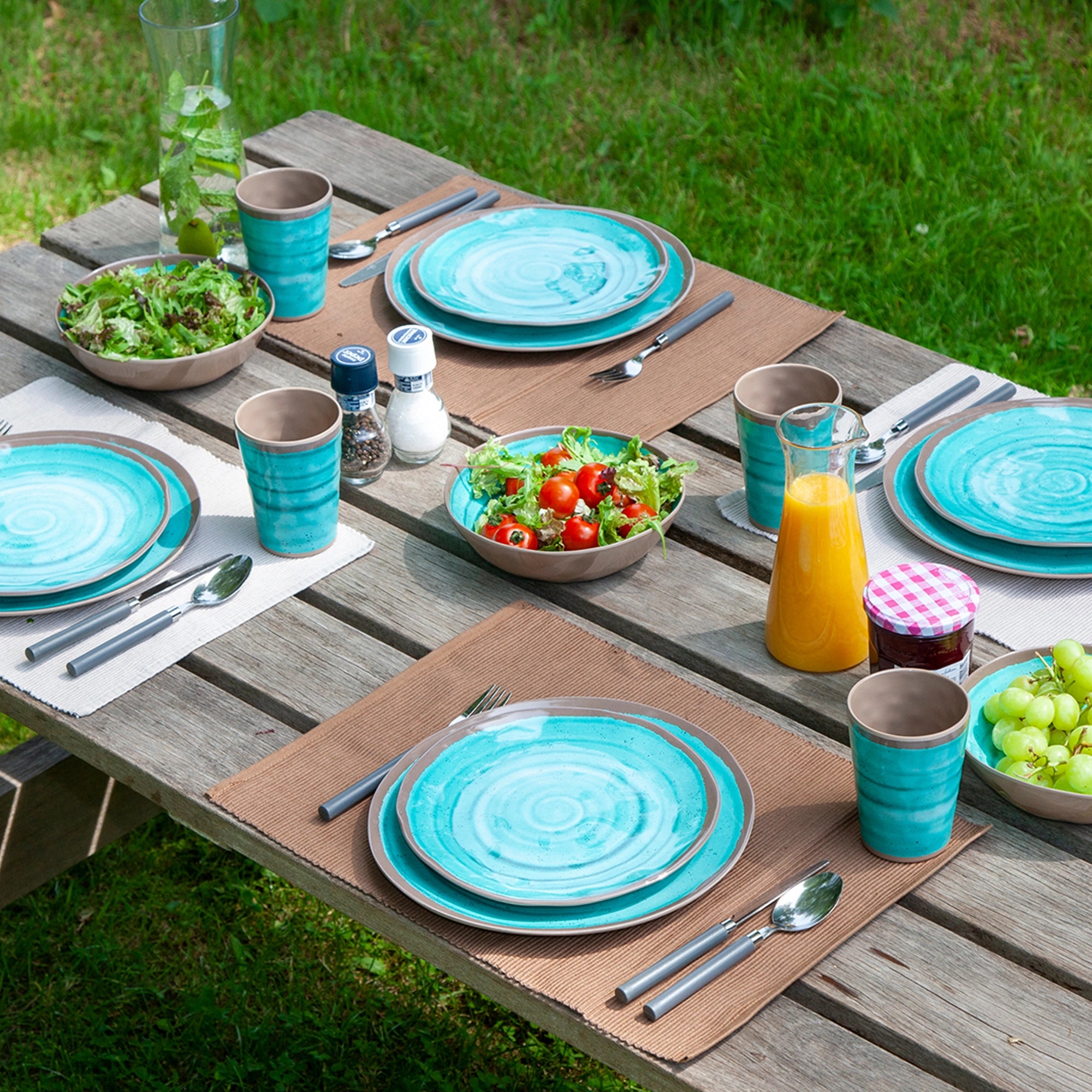 Bo-Camp Halo 12 Pcs Melamine Tableware Set, Aqua