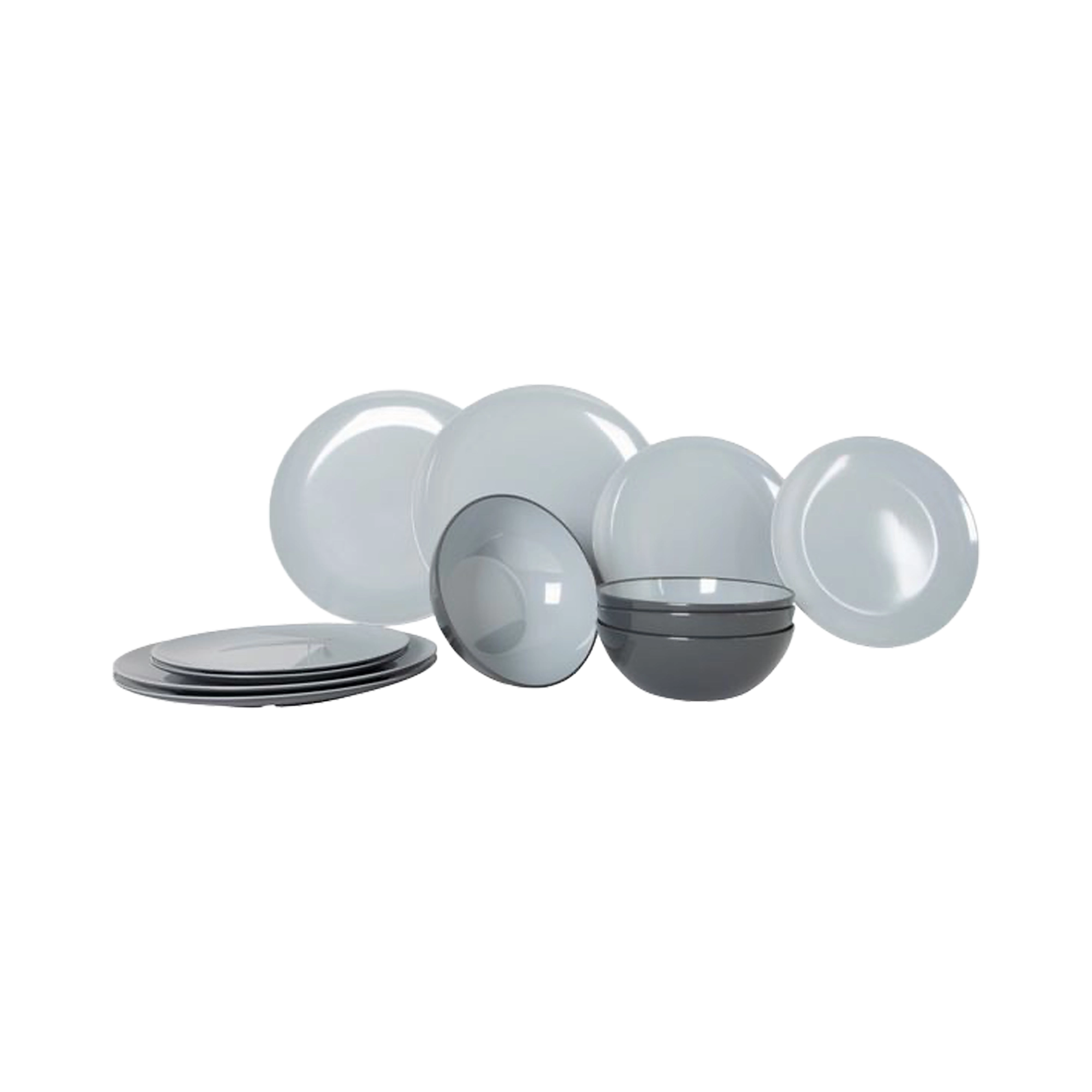 Gimex Vivid Line 12 Pcs Melamine Tableware Set, Grey