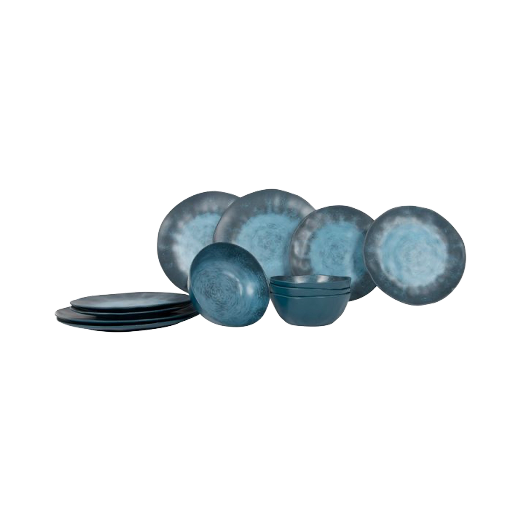 Gimex Stone Line 12 Pcs Melamine Tableware Set, Dark Blue