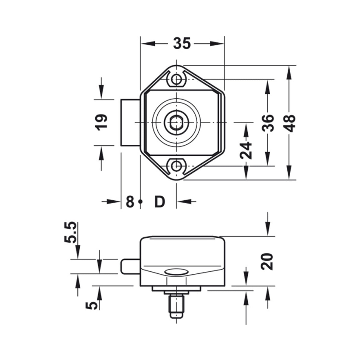 Rim Lock Mini Push Lock Case Matt Nickle Backset, 15mm