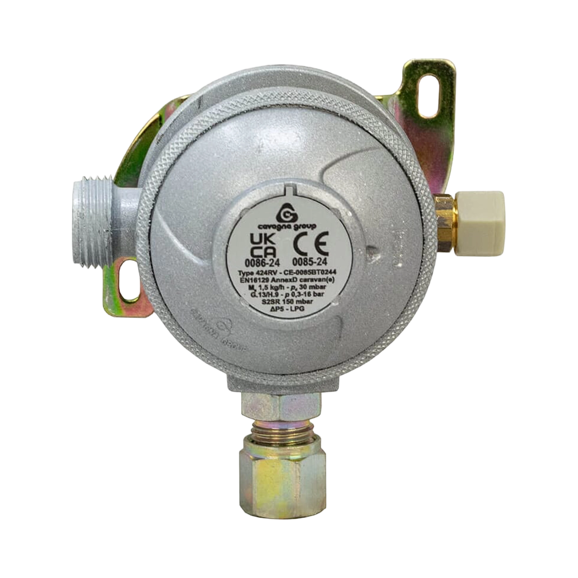 Cavagna Bulkhead Gas Regulator 30mbar with 90° 8mm Outlet