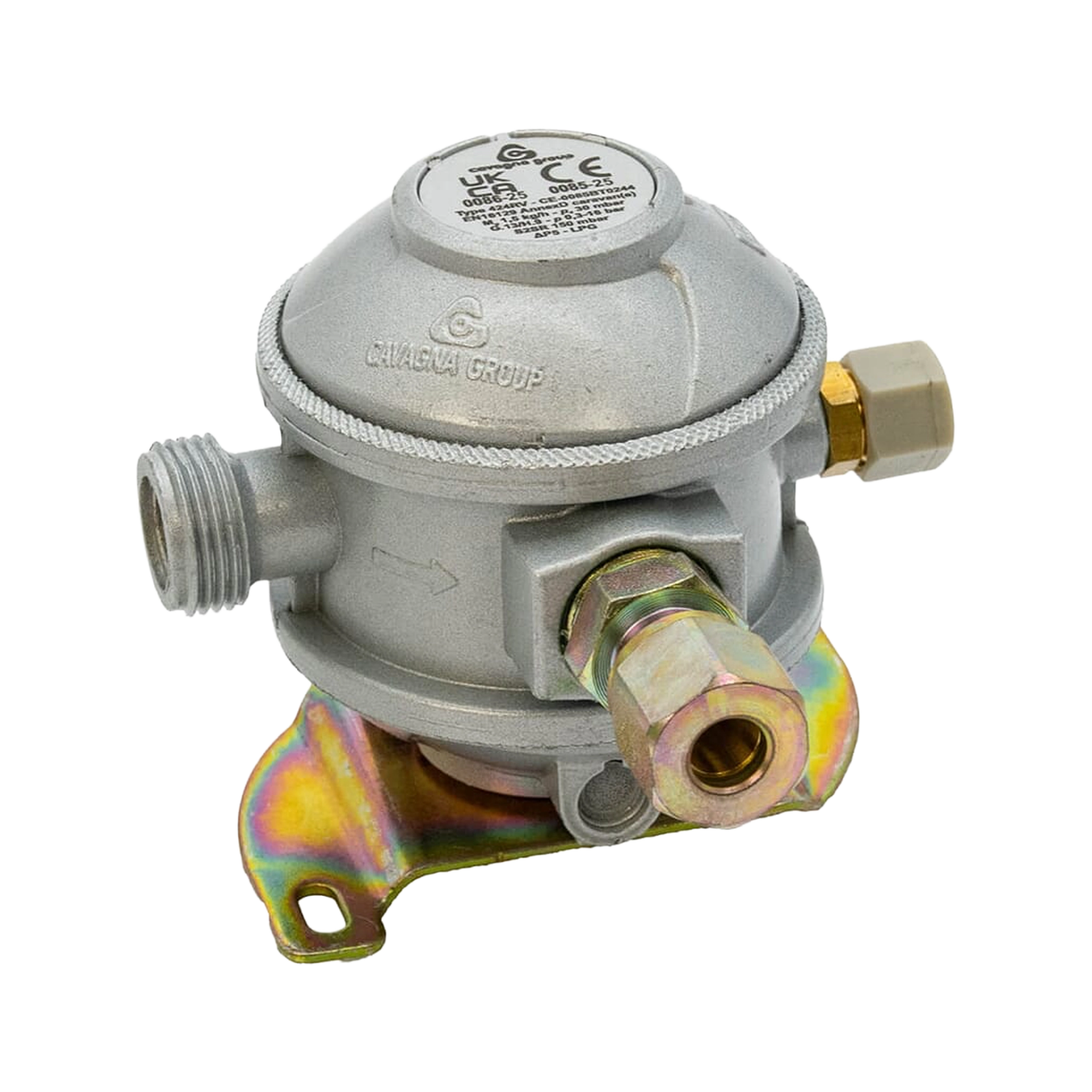 Cavagna Bulkhead Gas Regulator 30mbar with 90° 8mm Outlet