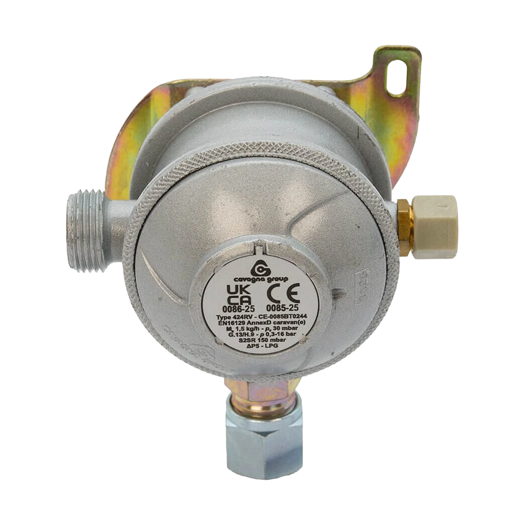 Cavagna Bulkhead Gas Regulator 30mbar with 90° 10mm Outlet