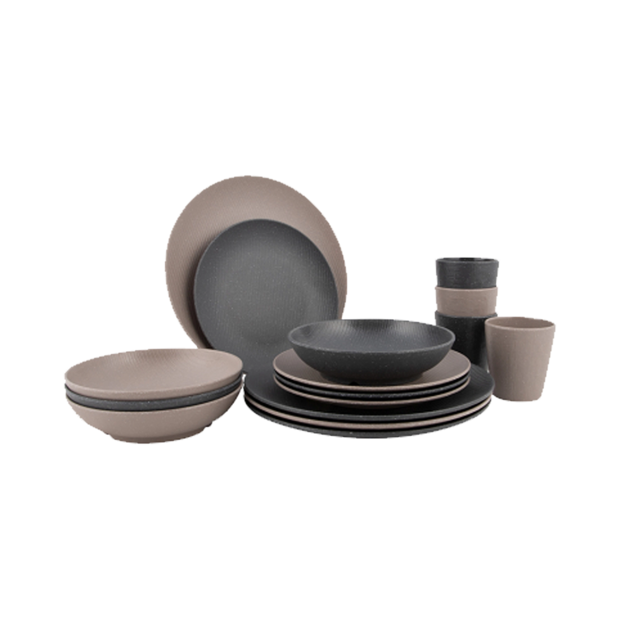 Bo-Camp Folk Urban Collection 16Pcs Melamine Tableware Set, Beige & Grey