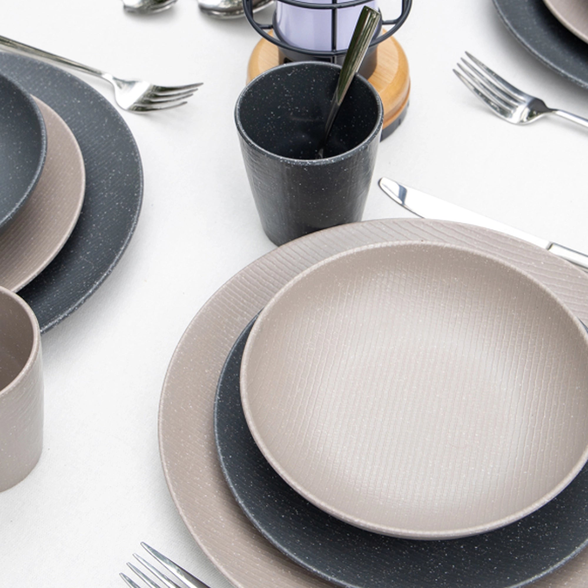Bo-Camp Folk Urban Collection 16Pcs Melamine Tableware Set, Beige & Grey