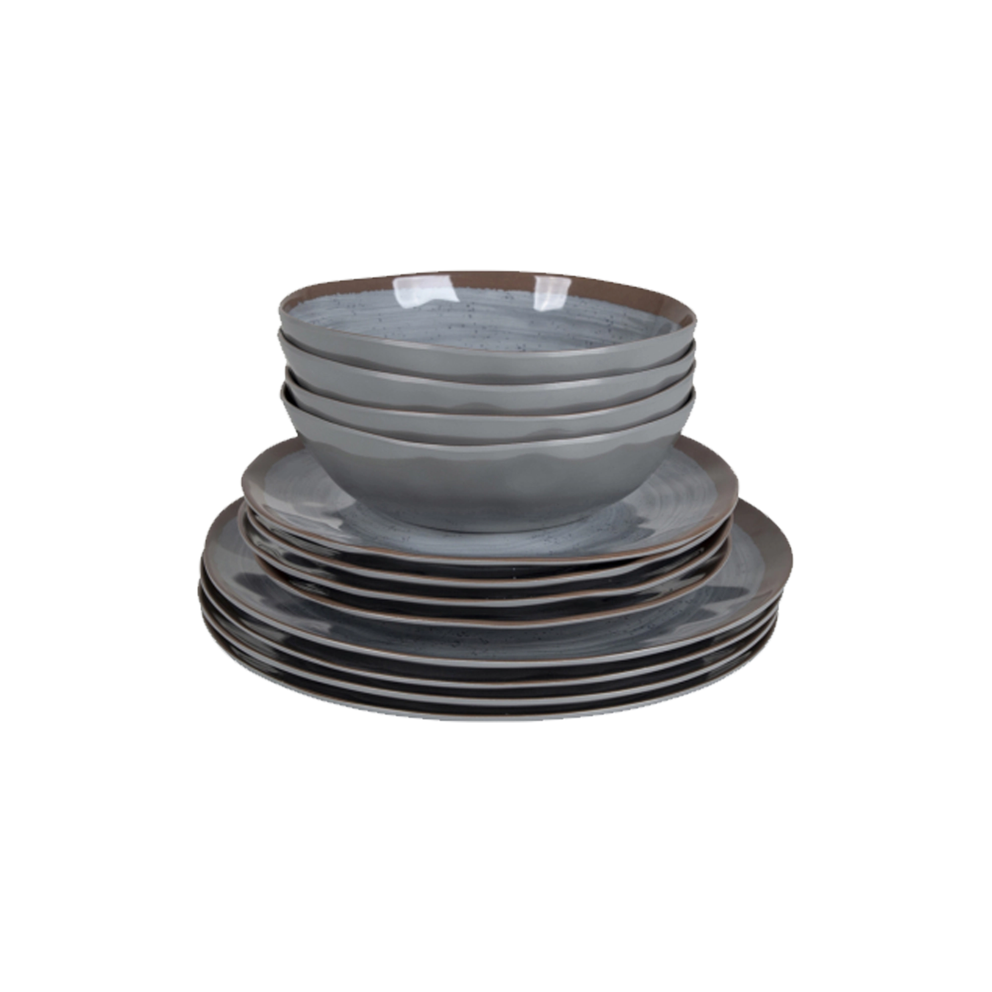 Bo-Camp Halo 12 Pcs Melamine Tableware Set, Grey