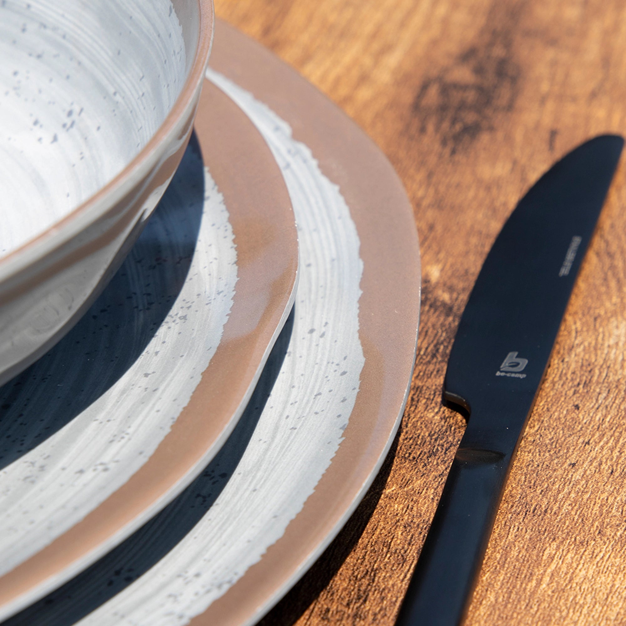 Bo-Camp Halo 12 Pcs Melamine Tableware Set, Grey