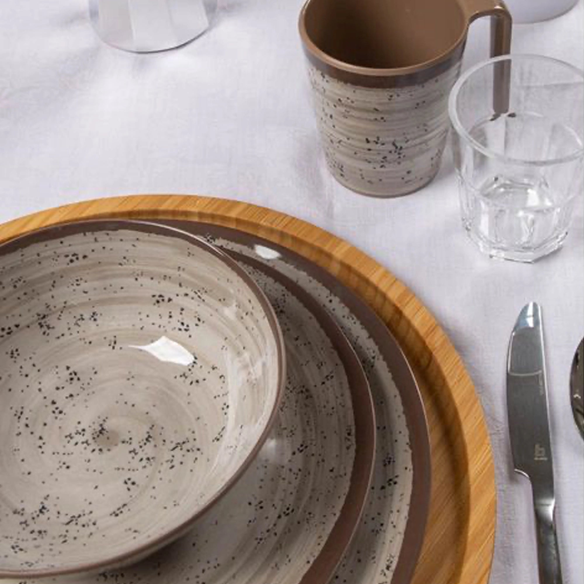 Bo-Camp Halo 12 Pcs Melamine Tableware Set, Beige