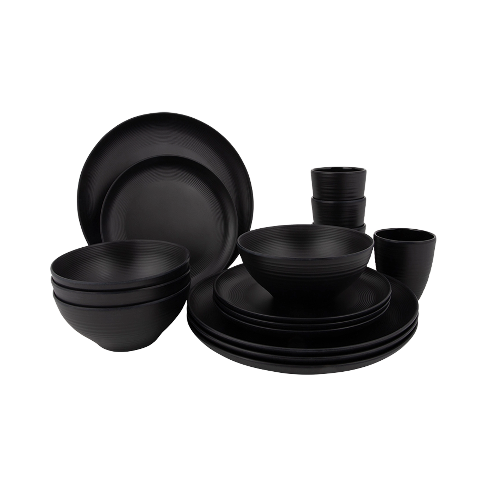 Bo-Camp Orville Industrial Collection 16Pcs Melamine Tableware Set, Black