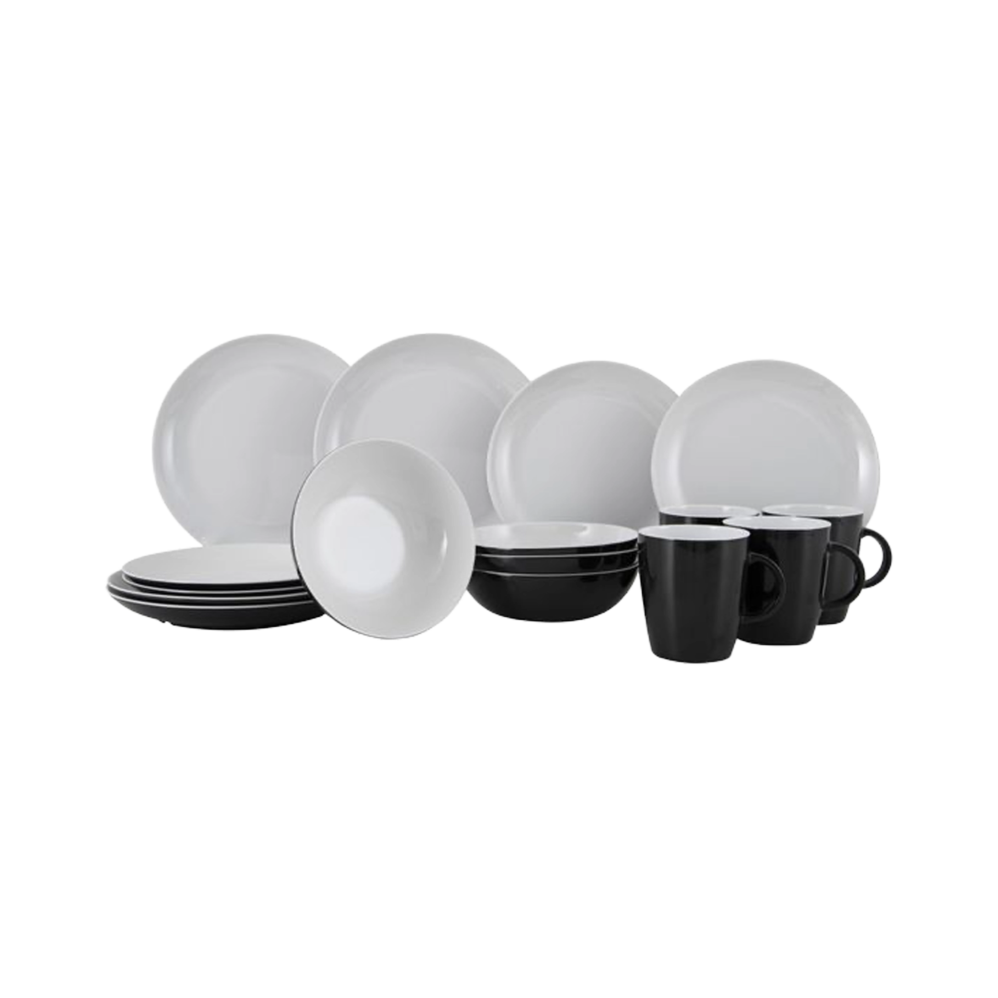 Gimex Solid Line 16 Pcs Melamine Tableware Set, Black & White