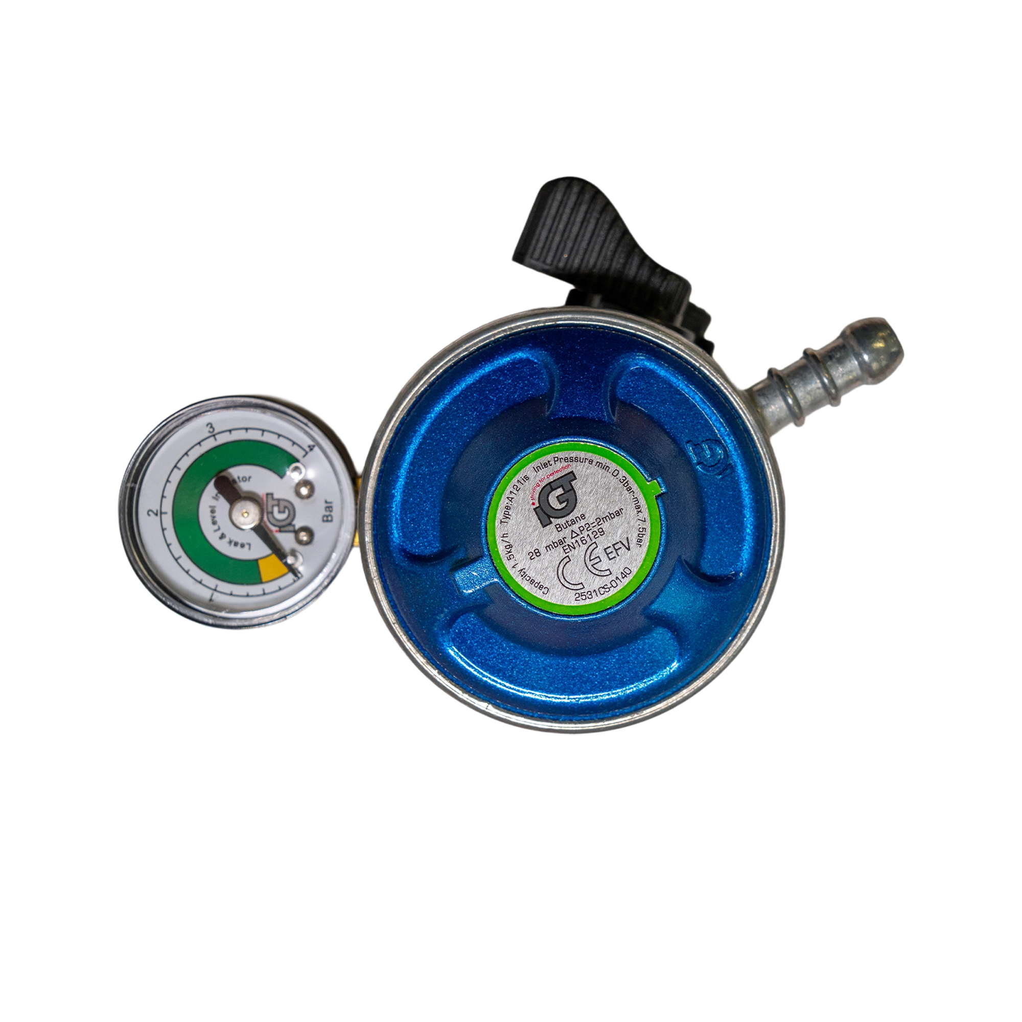 IGT Clip-On Compact 21mm Butane Gas Regulator With Level Gauge 28mbar