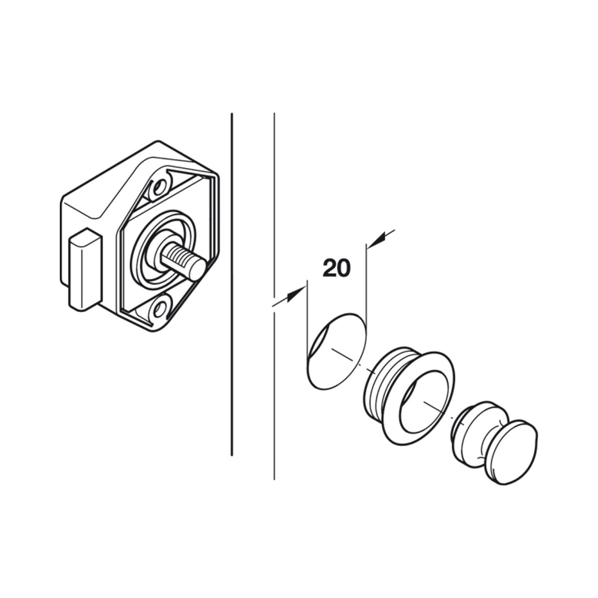 Rim Lock Mini Push Lock Case Matt Nickle Backset, 15mm