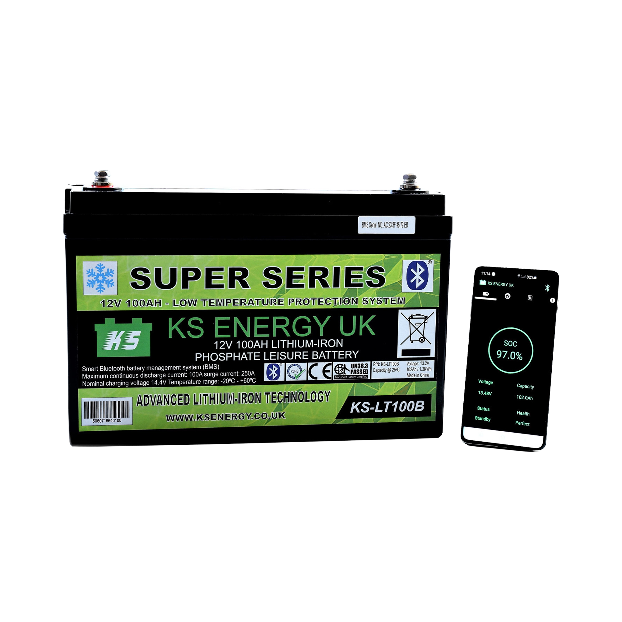KS Energy KS-LT100B 102Ah 12V Lithium Leisure Battery