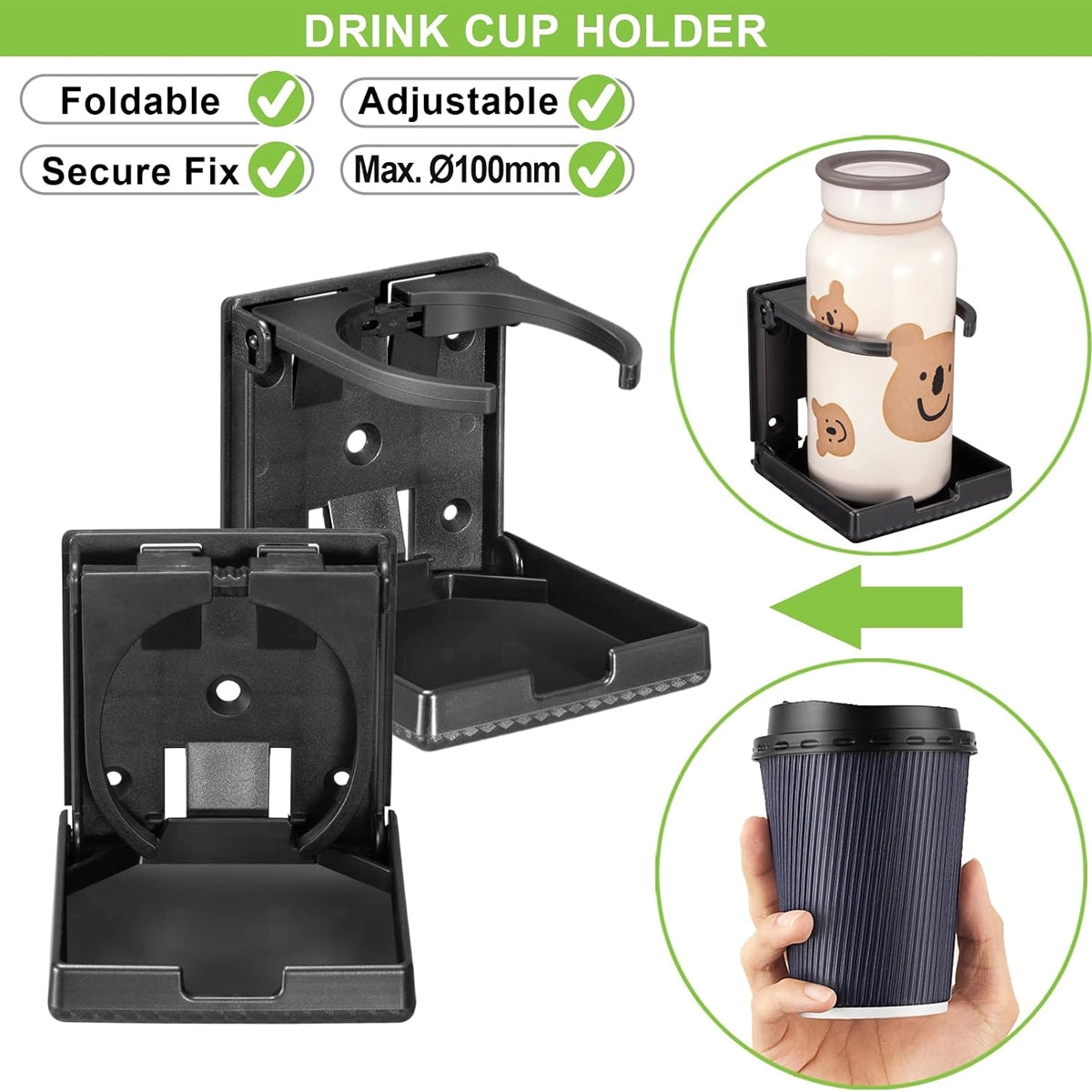 Spurtar 2 Pcs Adjustable Folding Drink Holder